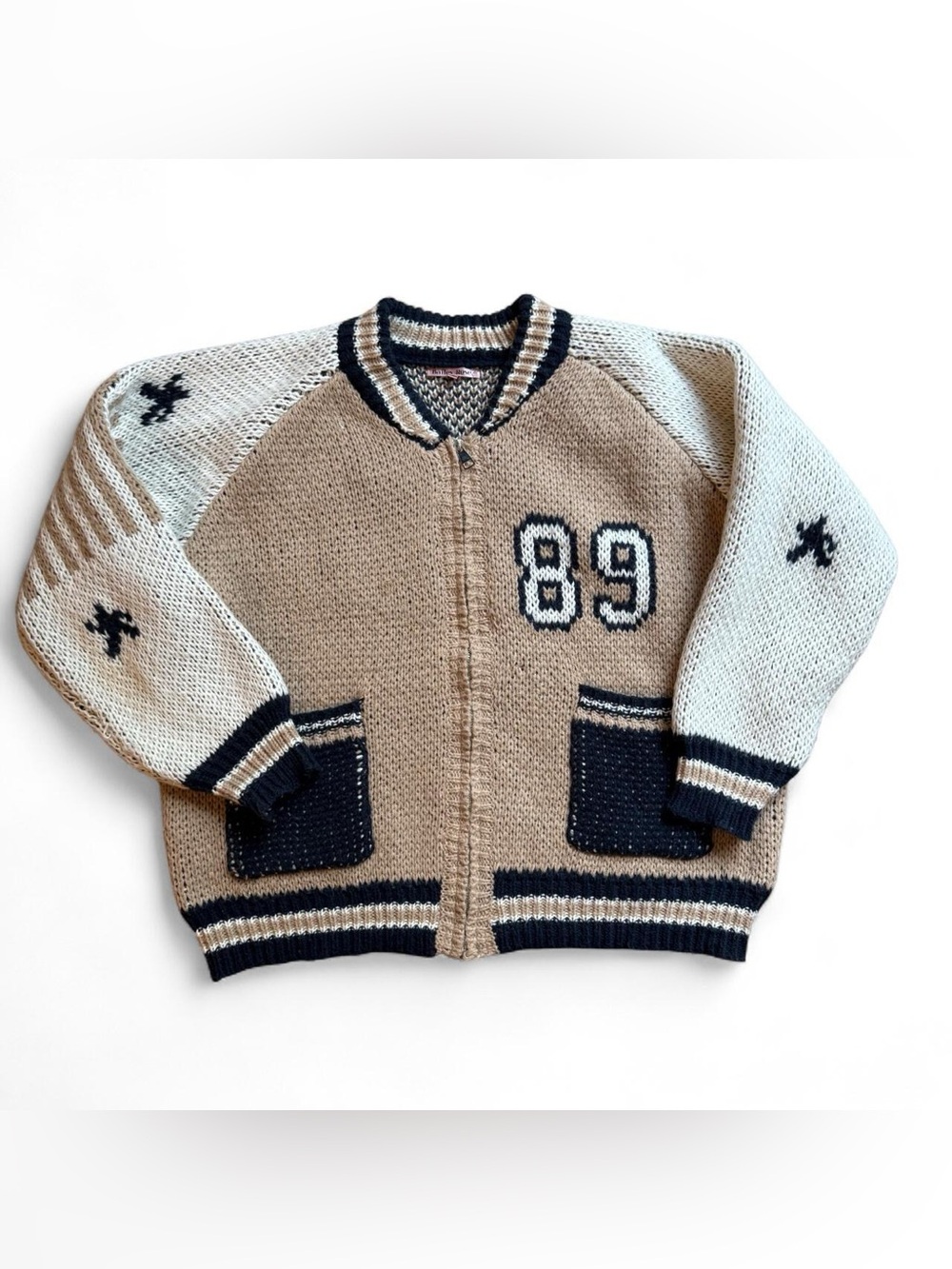 Bailey Rose "Vintage 89" Varsity Knit Zip-Up Sweater Jacket Size M